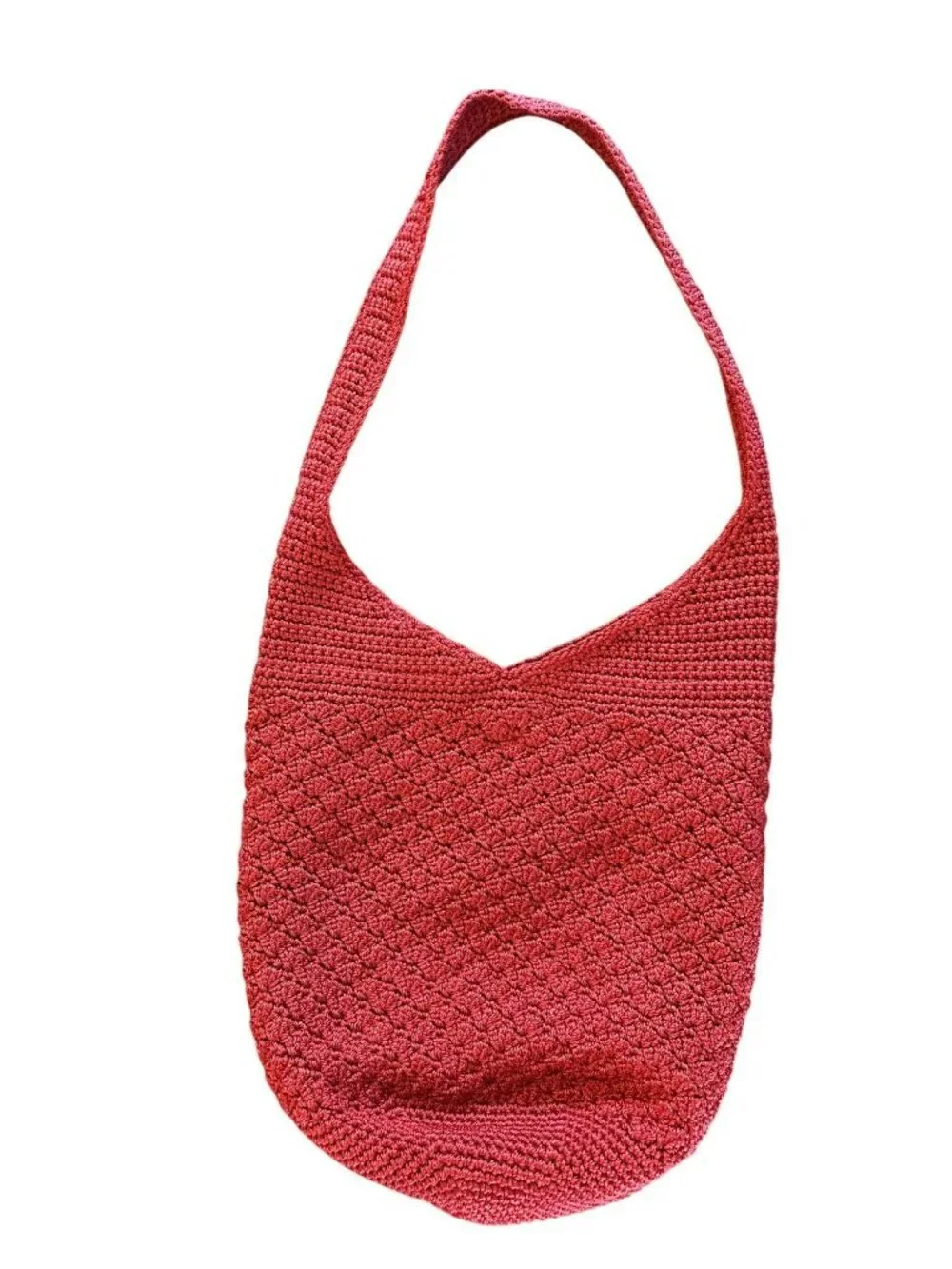 The Sak Red Hand Crochet Hobo Shoulder Bag With Interior Pockets